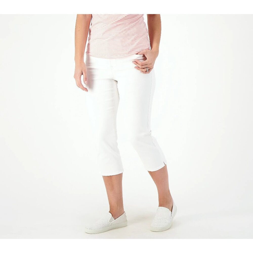 NYDJ Curves 360 Slim Straight Capri Jeans Womens 10P Optic White Minimalist NEW